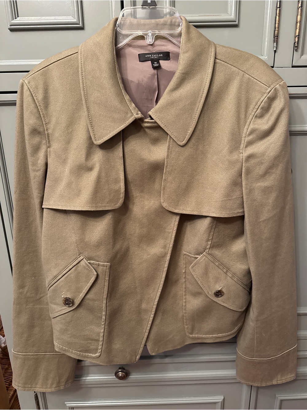 Army Green Trench-Style Military Canvas Jacket Sz 16 Utility Minimalist